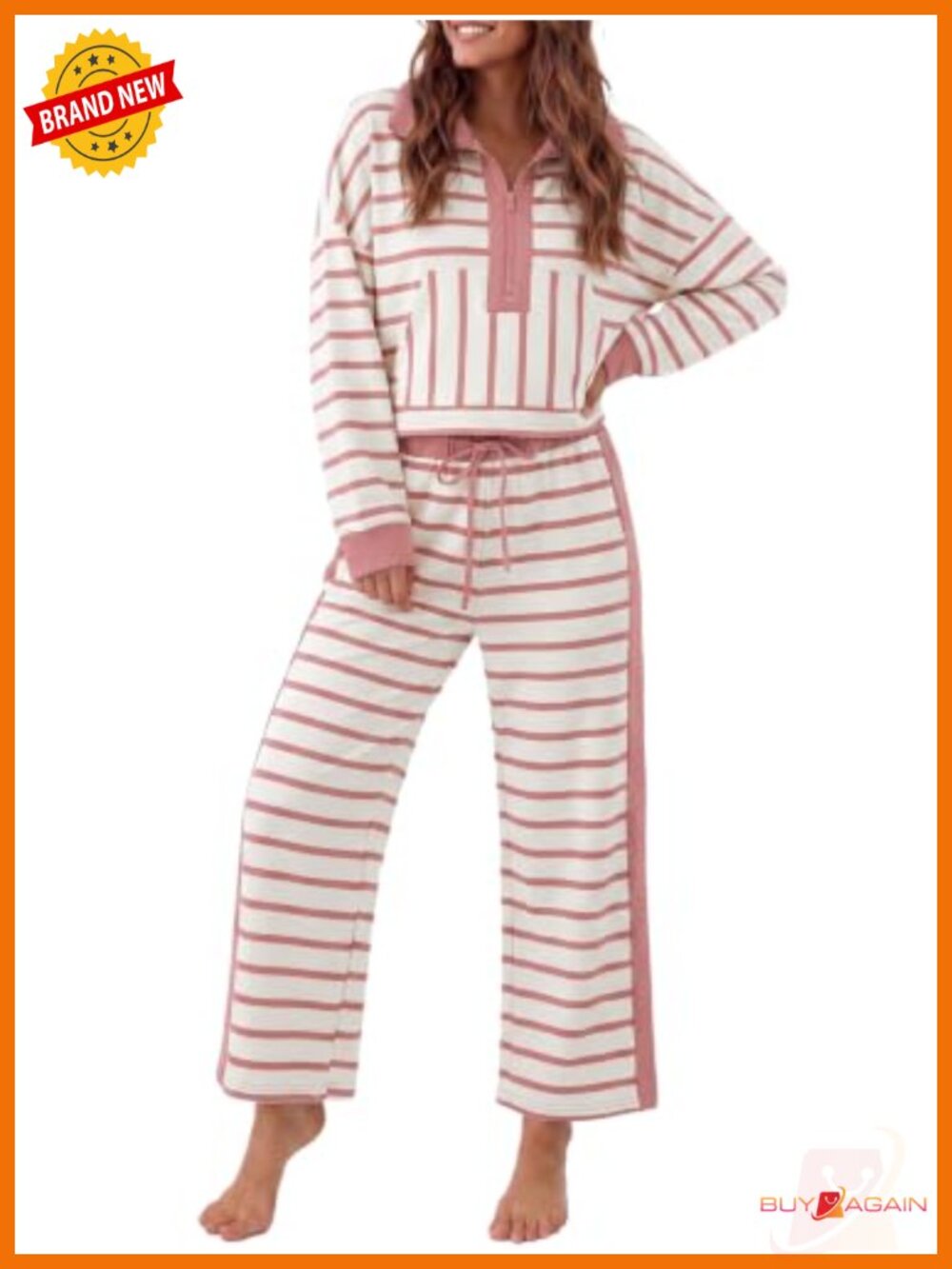 Women's 2 Piece Lounge Set Half Zip Sweatshirt Wide Leg Pants Striped